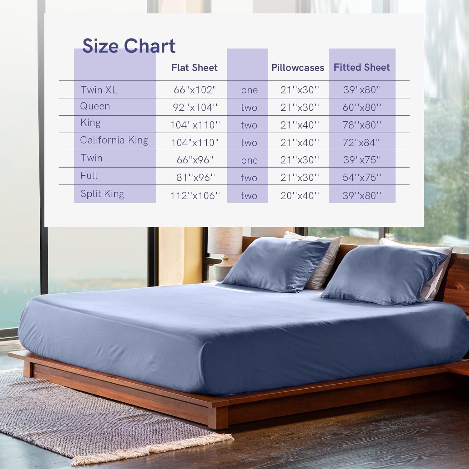 YnM Cooling Bed Sheet Set with 100 Percent Rayon Derived from Bamboo, 400TC Fabric with 2 Pillowcases and Flat Sheet, Deep Pocket Fit 19'', Silky-Soft & Sweat Wicking, 4 Piece (Queen, Blue Grey) …