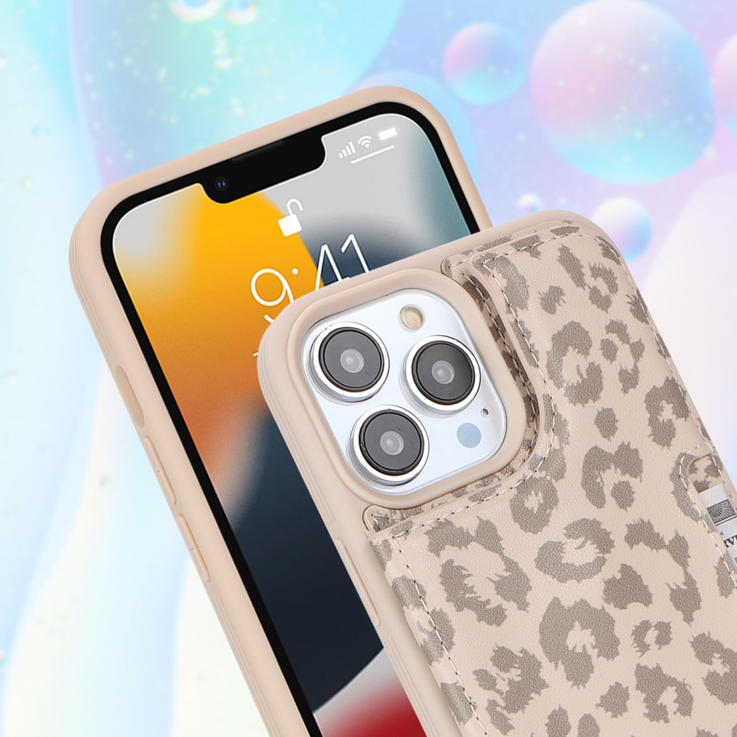 iCoverCase Compatible with iPhone 13 Pro Case with Card Holder, Wallet Phone Case for Women Men RFID Blocking PU Leather Protective Case 6.1 Inch (Beige Leopard) - Image 8