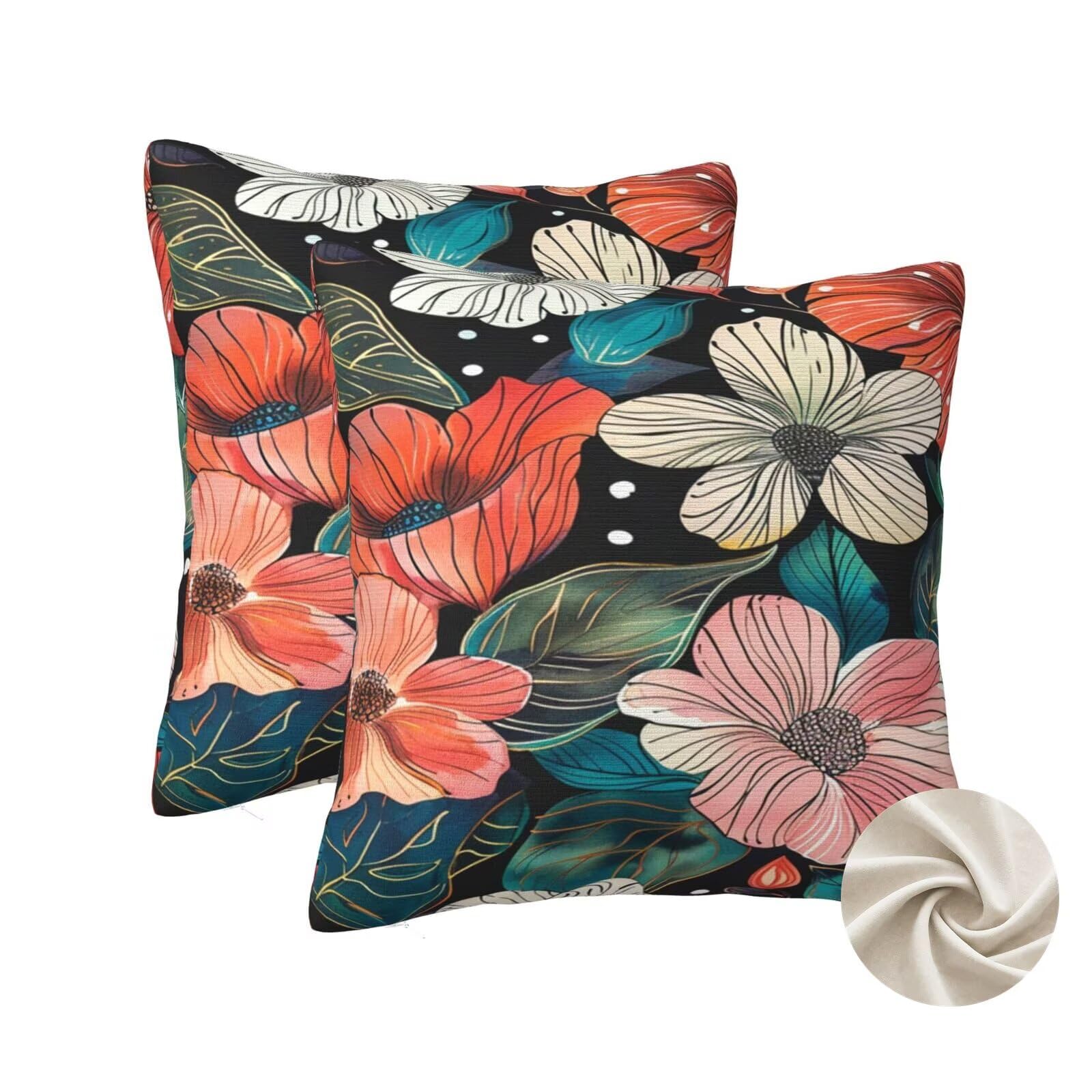Housses de coussin 50x50 cm japonais pour canapé et lit floral - Lot de 2