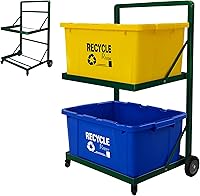 Verssure 2-Tier Rolling Recycling Cart with Wheels - Heavy-Duty Steel Frame Holds 140 lbs, Garage Warehouse Organizer, Green