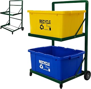 Verssure 2-Tier Rolling Recycling Cart with Wheels - Heavy-Duty Steel Frame Holds 140 lbs, Garage Warehouse Organizer, Green