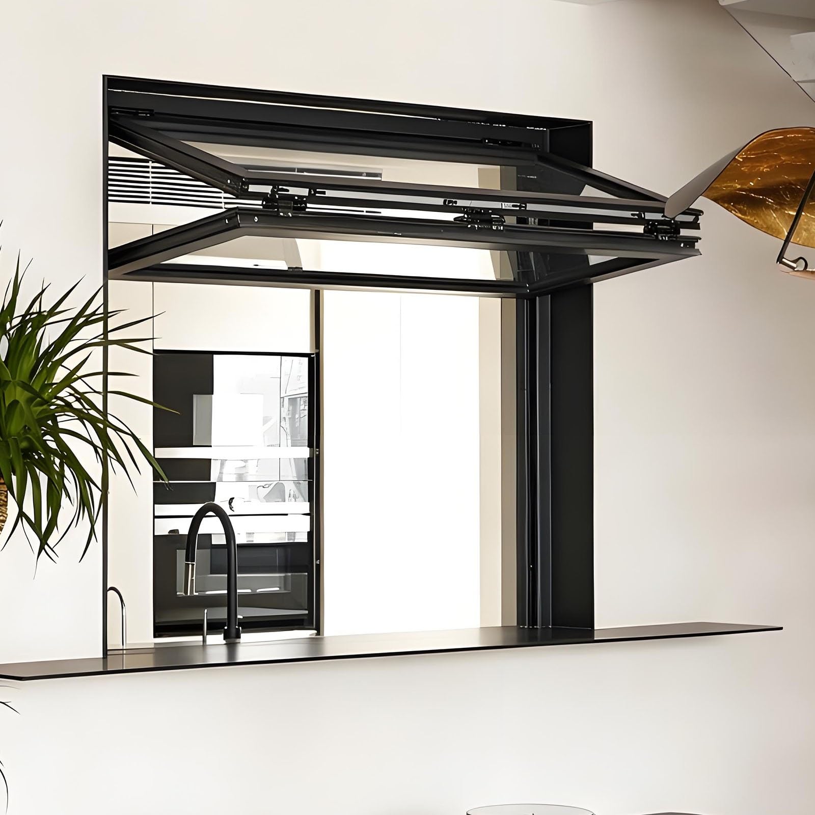 Fenêtre pliante pour food trucks, fenêtre coulissante verticale à double guillotine avec cadre en aluminium, pour stand de vente ambulante, cuisine professionnelle(Black,WxH 24x28in/60.9x71.1cm)