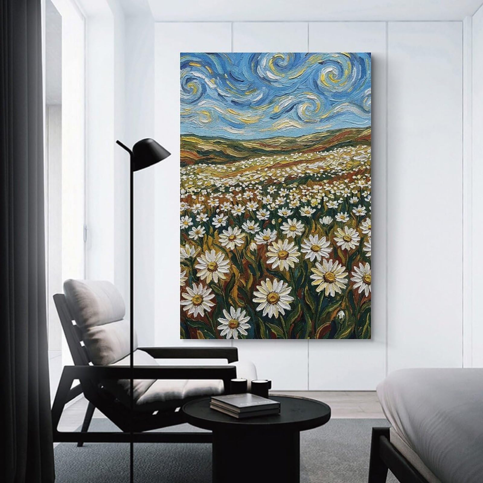 Junmoney Daisy Field Impressionist Painting Wall Picture Print 20x30inch(50x75cm), for Corridors, Hallways Or Apartment Entries, Wall Decor to Refresh Empty Corners