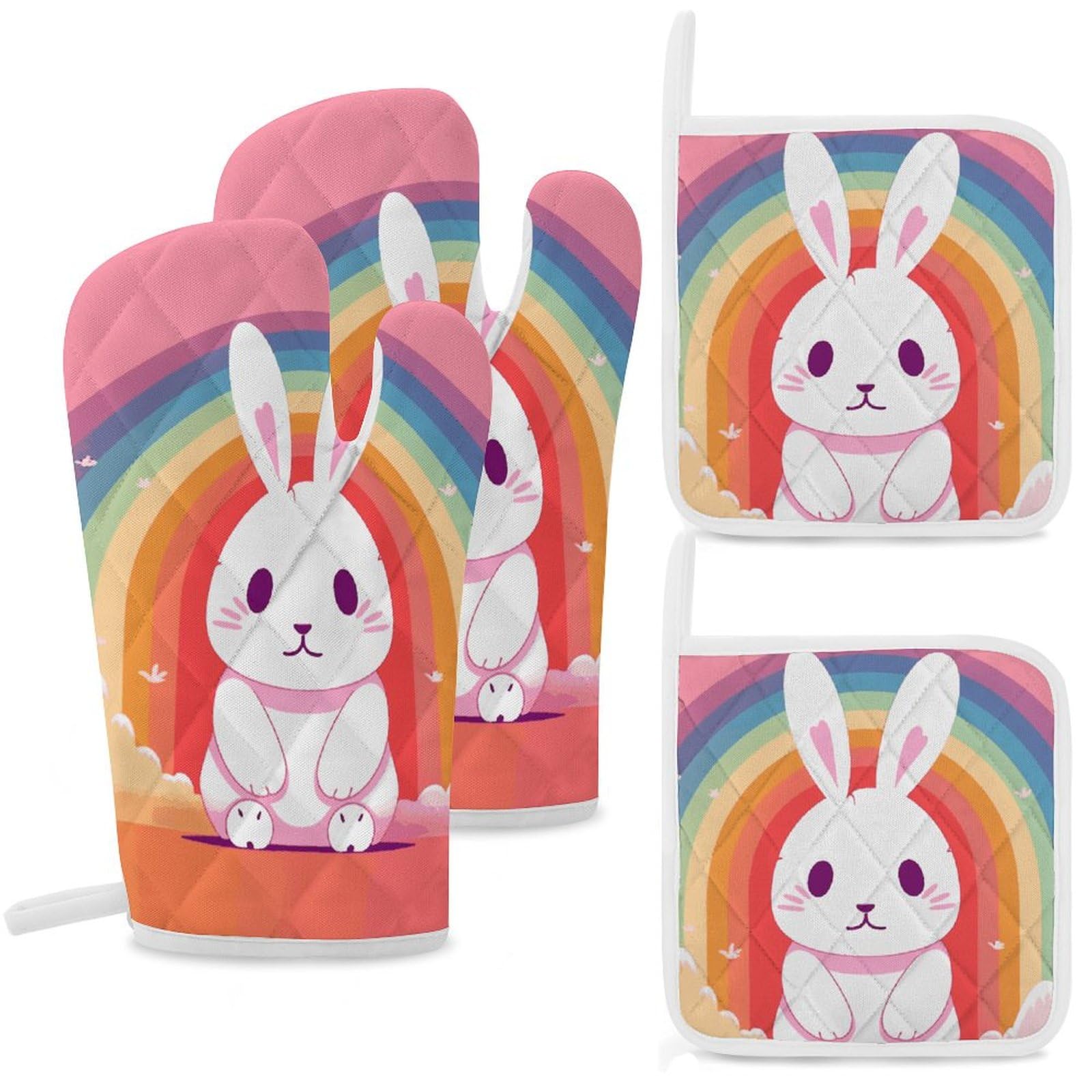 Lot de 4 maniques en coton résistant à la chaleur motif lapin