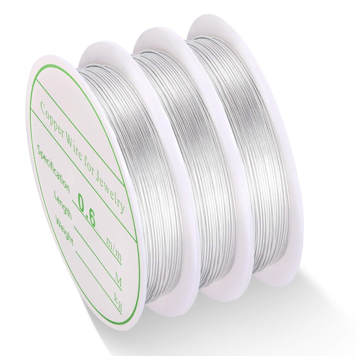 3 Pack Jewelry Wire - 22 Gauge Tarnish Resistant Copper Beading Wire for Jewelry Making, 0.6mm X 4m Each (Silver)