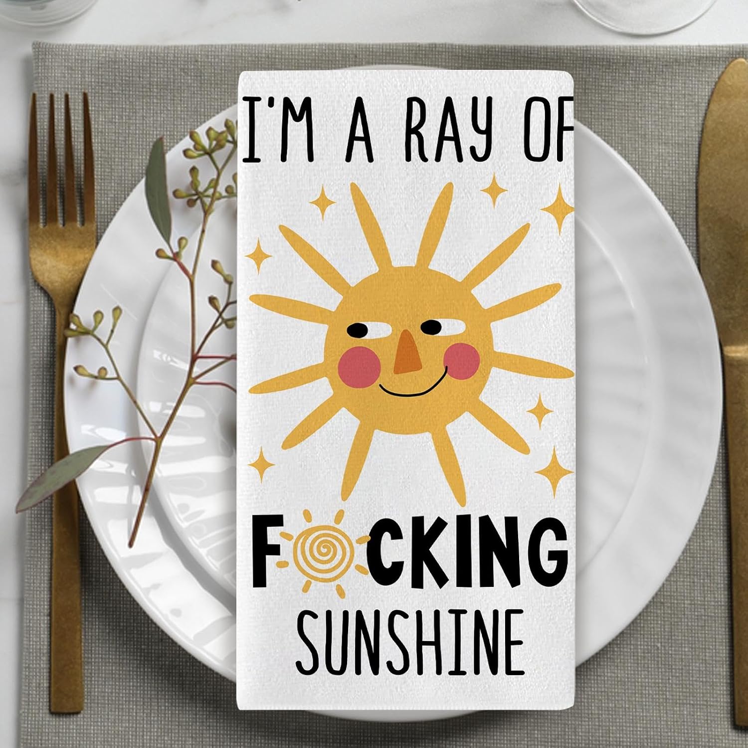 Funny Kitchen Towels Set of 2, Sarcastic Dish Towels with Sun Design