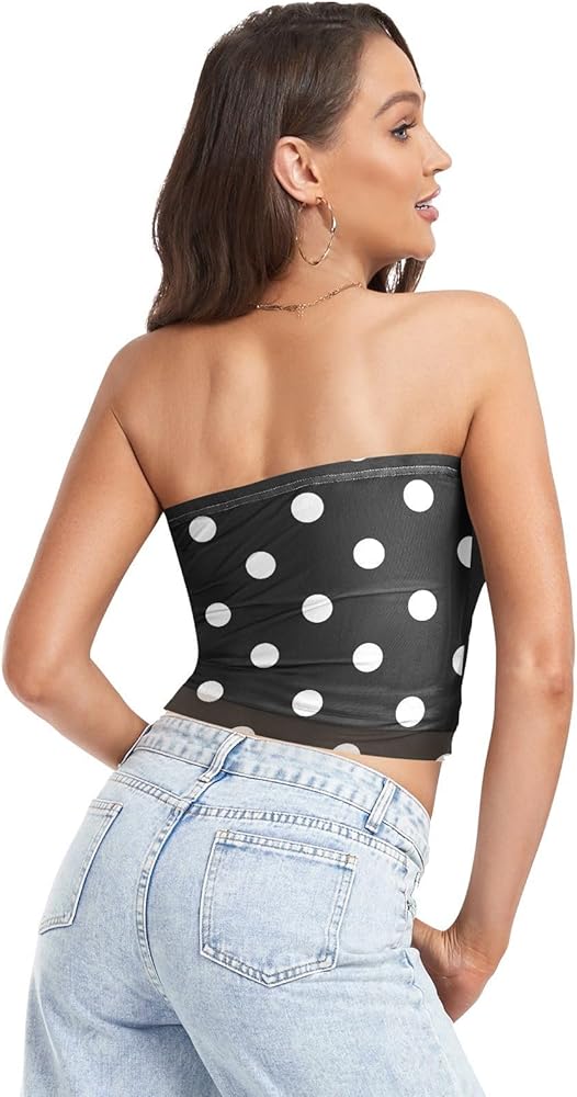 susiyo Women Tube Tops Black and White Polka Dot Sexy Strapless