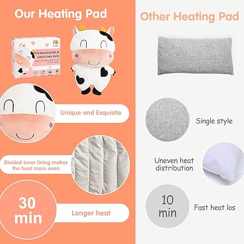 Miniatura 6 de Almohadilla térmica para microondas, animales de peluche calentables para calambres, alivio del dolor, linda almohada suave y acogedora de felpa