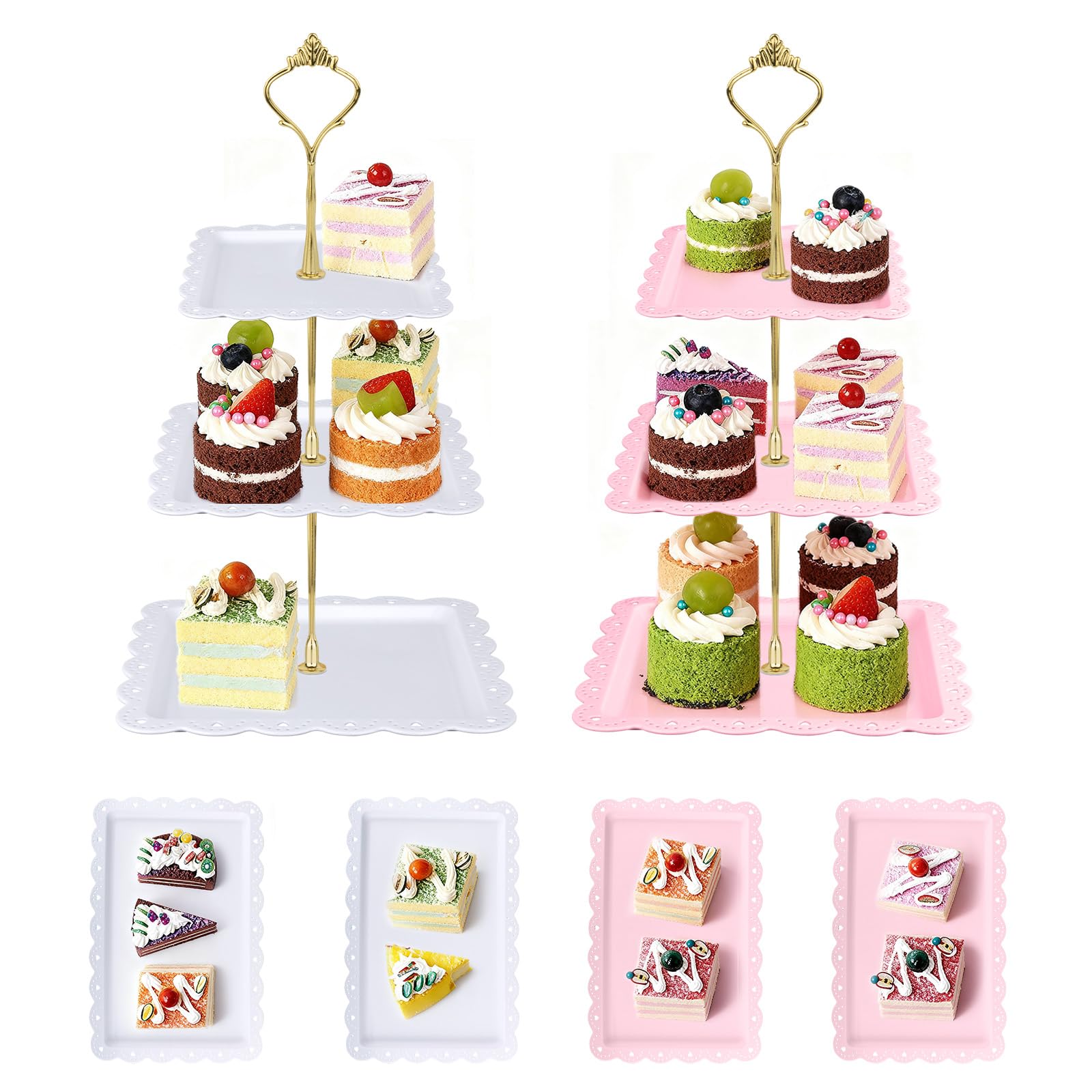 Vaisselle élégante pour gâteaux et pièces montées comprenant 6 présentoirs de table à dessert