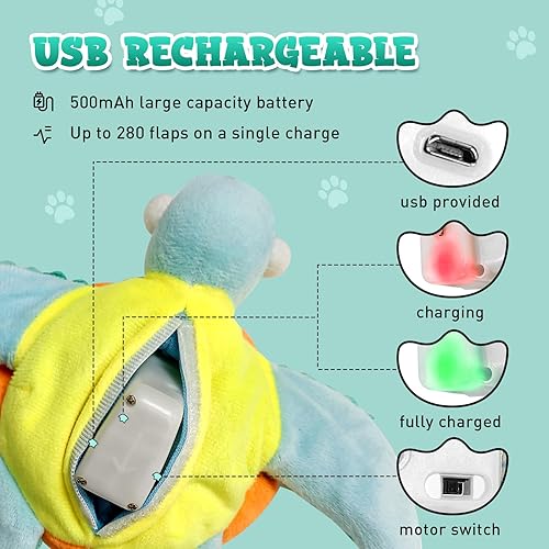 Miniatura 5 de Juguetes para gatos, aletas aleteadas, linda tortuga, no volar, chirtear pájaro, juguete interactivo de hierba gatera para gatitos o perros