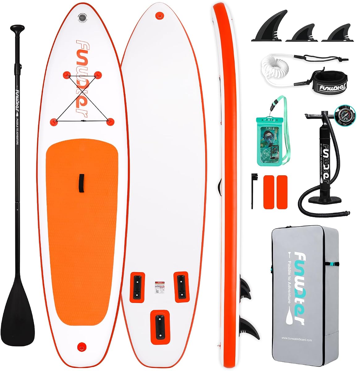 Tabla de remo inflable con accesorios SUP para principiantes | SUP de 10'6'', cubierta antideslizante de EVA, tablas de remo inflables versátiles para yoga/aleta grande para adultos y jóvenes de todos los niveles de habilidad