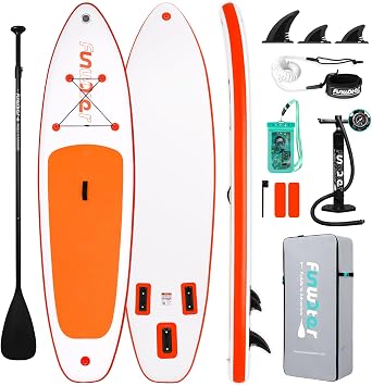 FunWater Inflatable Stand Up Paddle Board with Beginners SUP Accessories | 106 SUP,Anti-Slip EVA Deck,Versatile Yoga/Big Fin Inflatable Paddle Boards for Adults & Youth of All Skill Levels