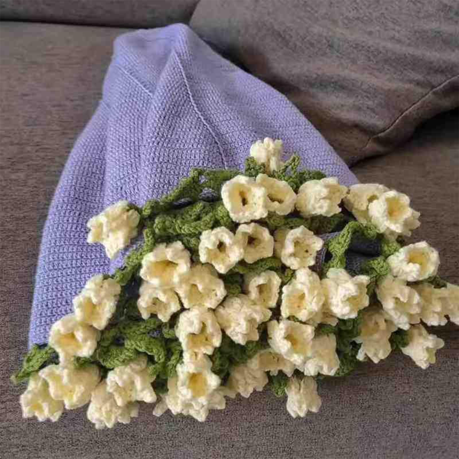 Finished Rose Bouquet Crochet Flower Blanket, Handmade Roses, Bellflower Throw, Soft Knitted Woven Blankets Gift for Mother's Day, Anniversary, Birthday(Yellow Bells on purple,Dia. 60cm)