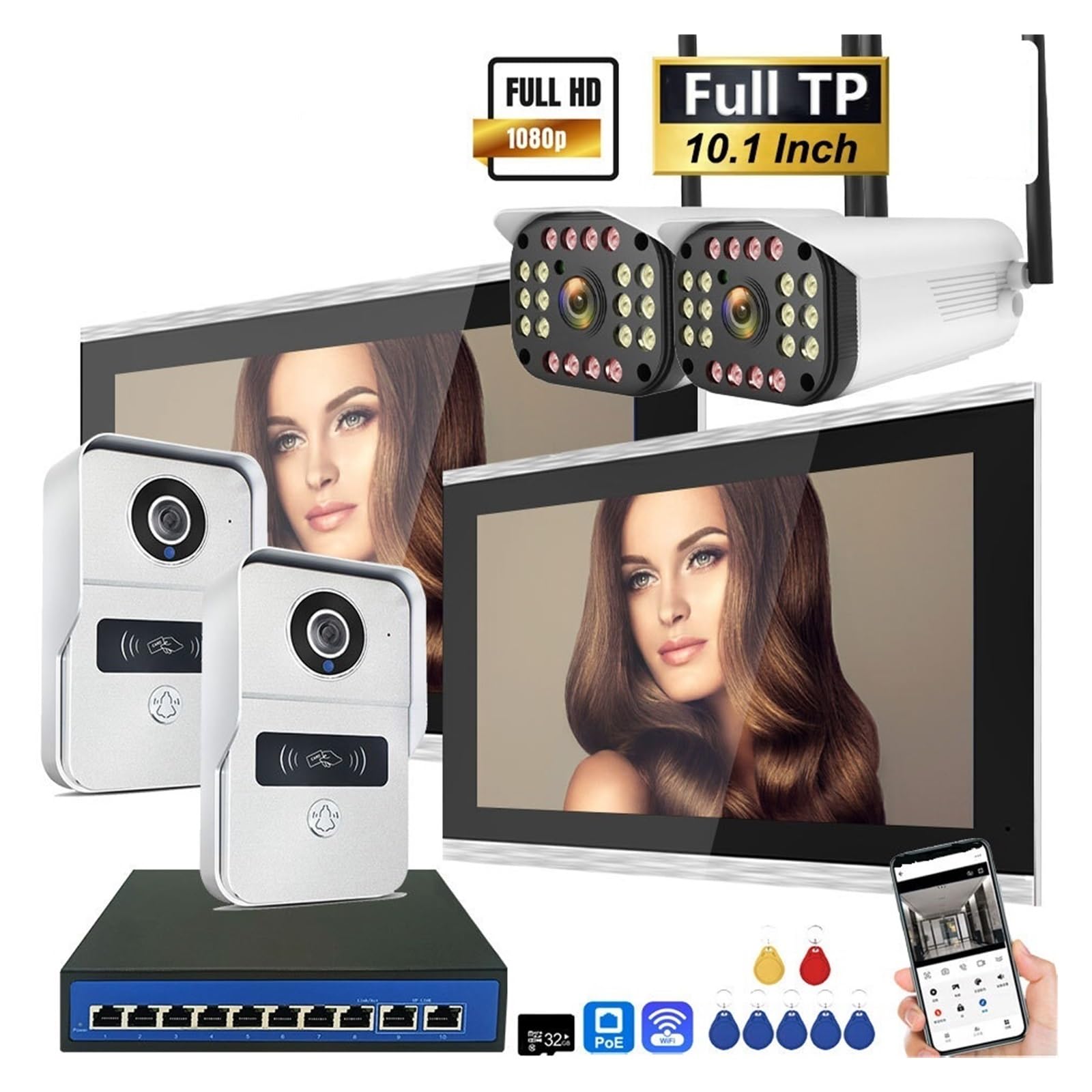 2MP 1080P 10-calowy Wideodomofon Z Ekranem Dotykowym Bezprzewodowy Dzwonek Przewodowy Wifi Do Kontroli Dostępu Do Mieszkania W Willi(Only doorbell)