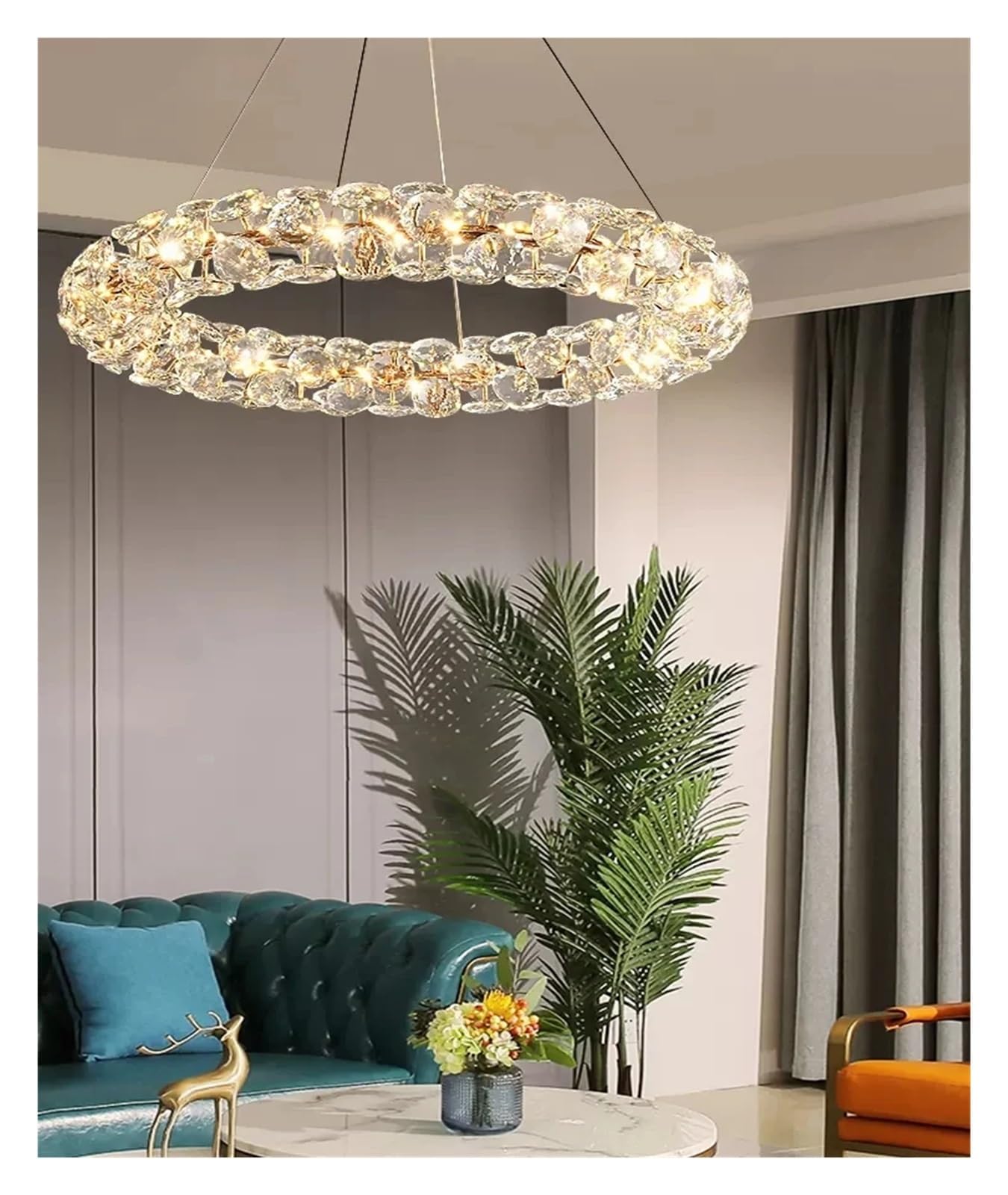 LYMSXAZOU Luxurious French Crystal Chandelier Modern Round Main Light for Restaurant Hall Dimmable Indoor Luxury Lighting Fixture (D60CM D80CM) - Elegance & Style