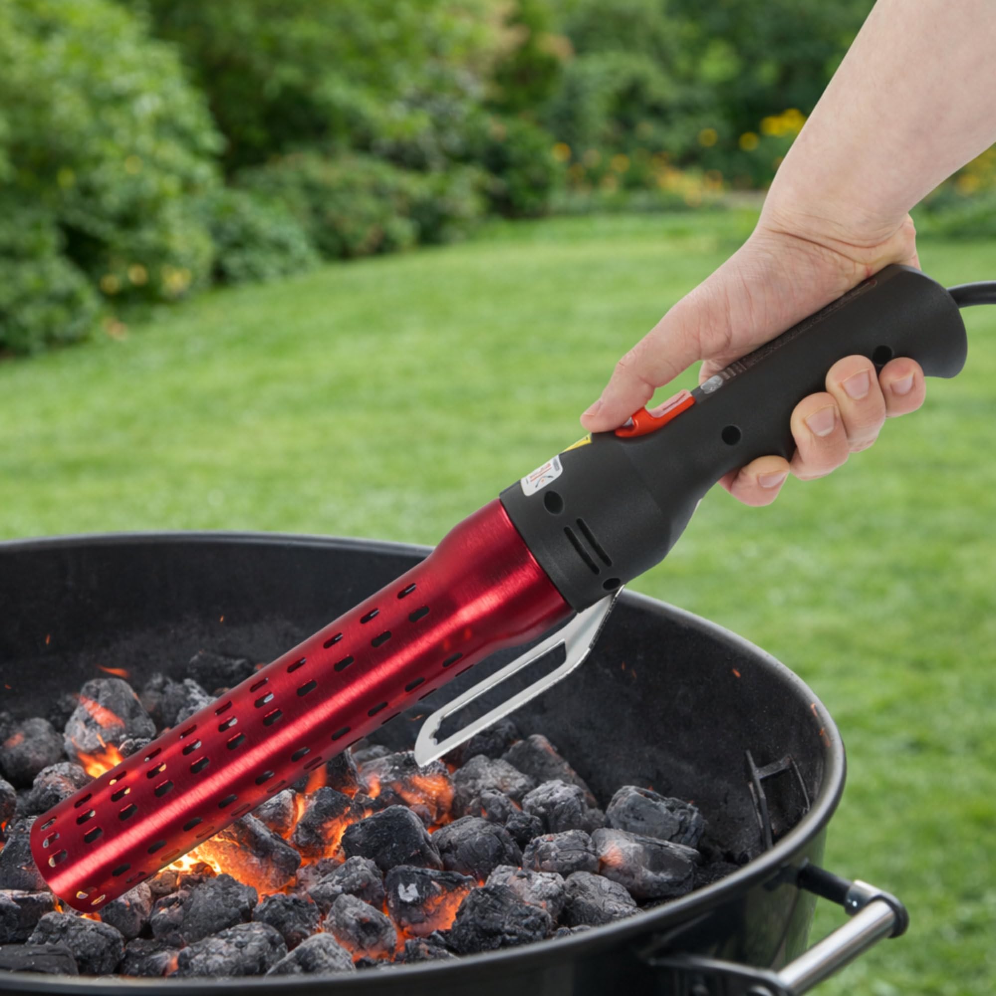 BBQ-Toro IGGI Briquet électrique pour barbecue - Rouge/noir - 2000 W - 650 °C - Allume-charbon électrique pour barbecue - Charbon de bois - Aide à l'allumage électrique de barbecue électrique