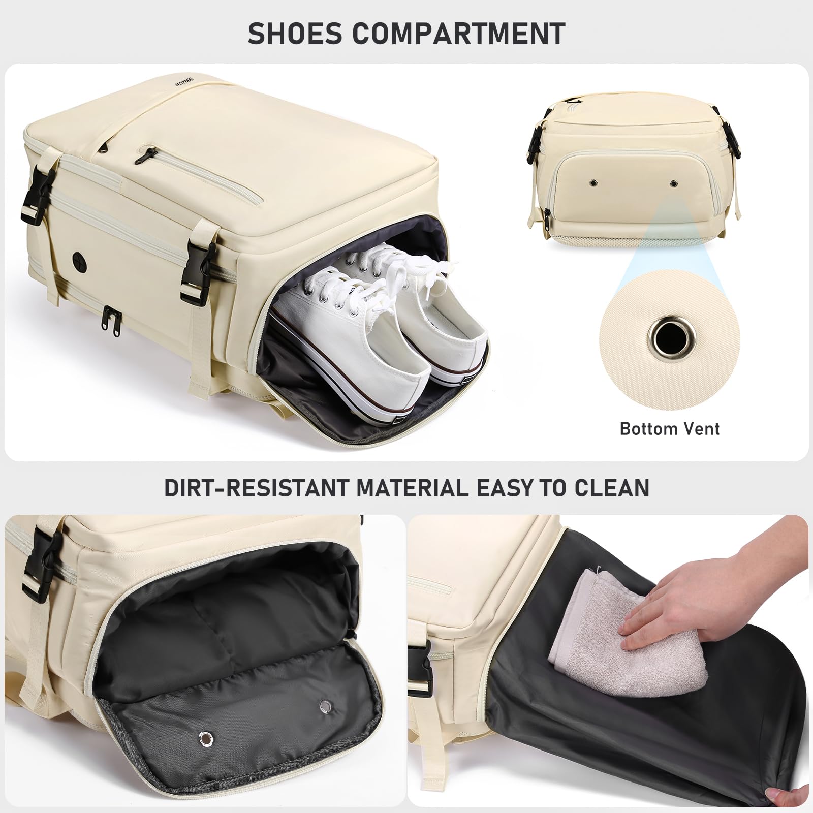 HOMIEE Zaino da Viaggio Aereo Bagaglio a Mano 45x36x20 Zaino Porta PC 15,6 Pollici con Scomparto per Scarpe e Porta USB Impermeabile Zaino Scuola College Affari Lavoro Sportivo (Bianco)