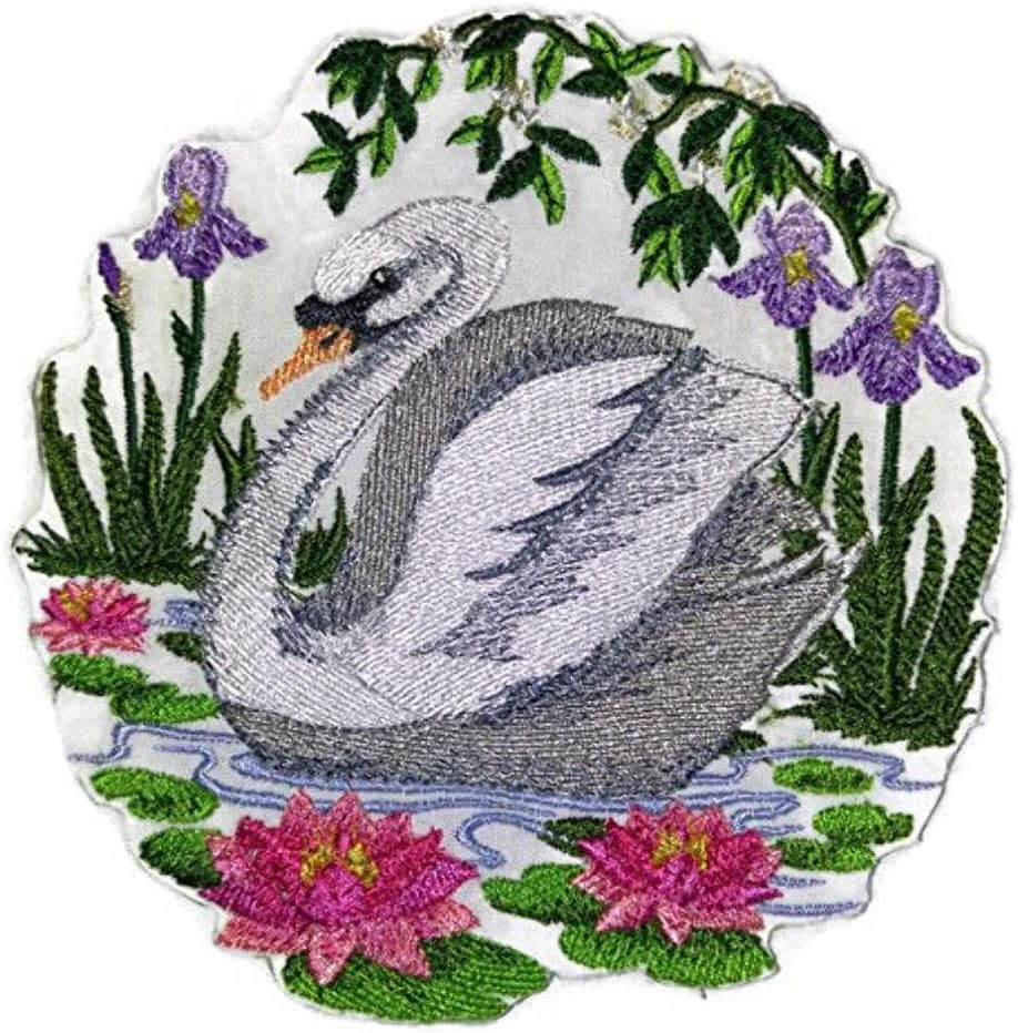 Nature Weaved in Threads, Amazing Birds Kingdom [Swan in The Pond] [Custom and Unique] Embroidered Iron on/Sew Patch [5" *5.4"] [Made in USA]