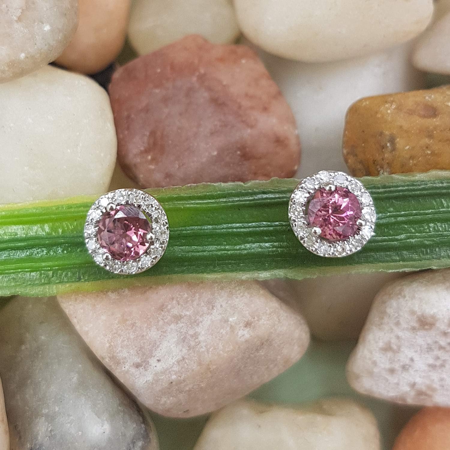 Dazzlingrock Collection 18K 4mm Each Round Gemstone & Diamond Womens Halo Stud Earrings, Solid White Gold - Image 6