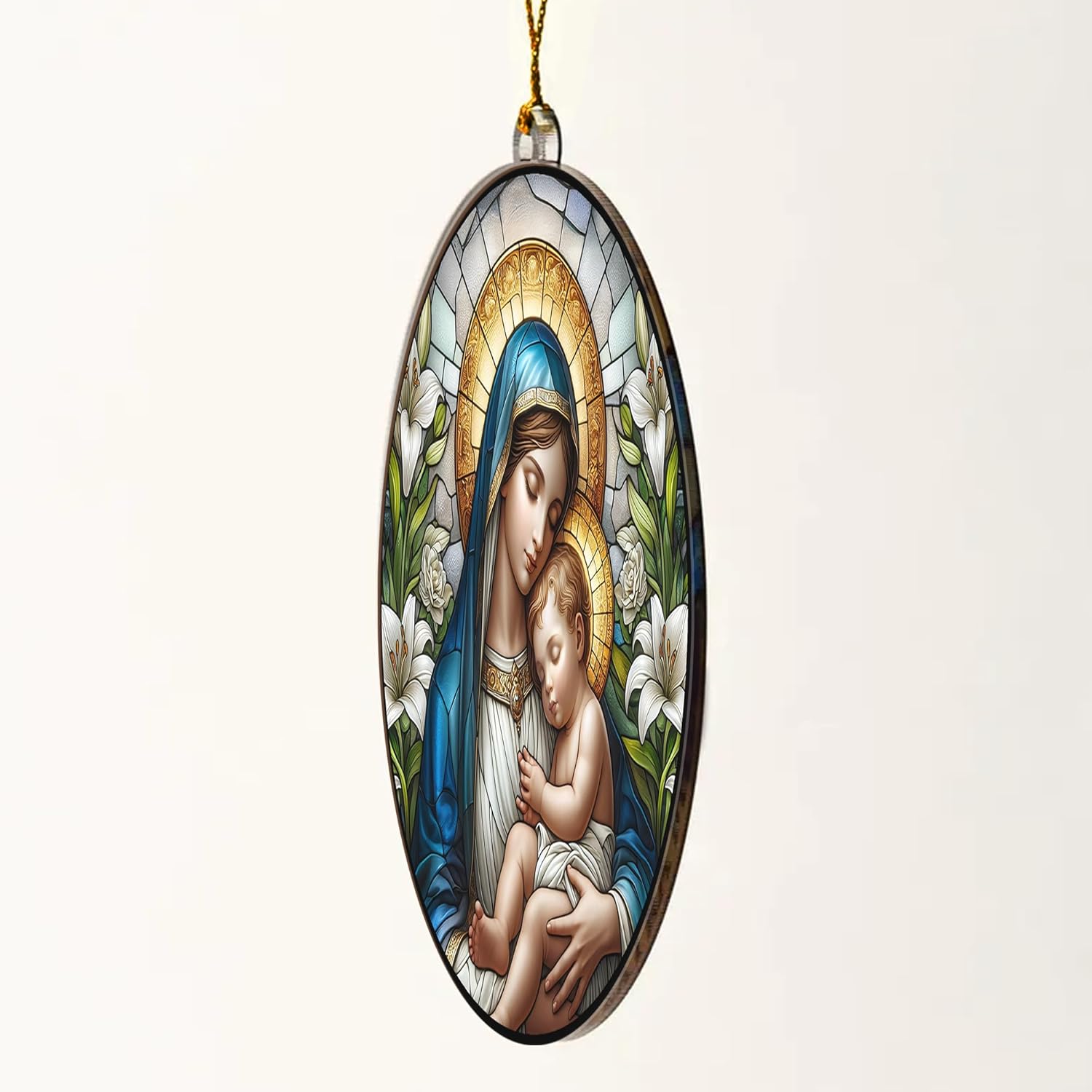 Catholic Christmas Ornament – Virgin Mary and Baby Jesus Acrylic Hanging Decoration – Style Nativity Ornament – Religious Gift for Christian Families, Tree Décor (Sun-38) - Image 6
