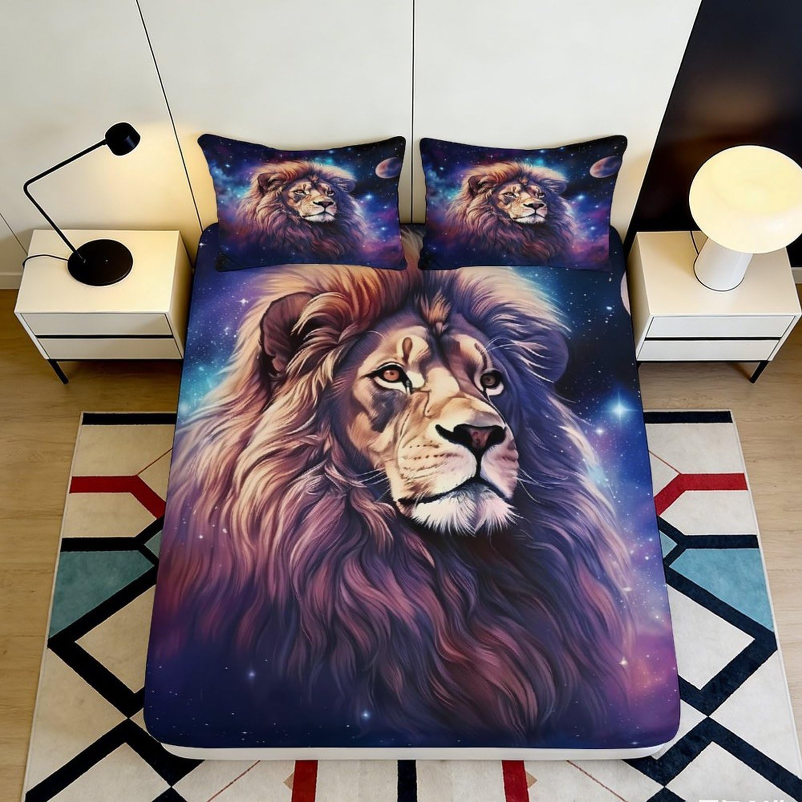 3D Printed Majestic Lion Fitted Sheet Microfiber Soft Decor Wild Universe Bed Cover for Bedroom Dorm Guest Room 90x200x25cm