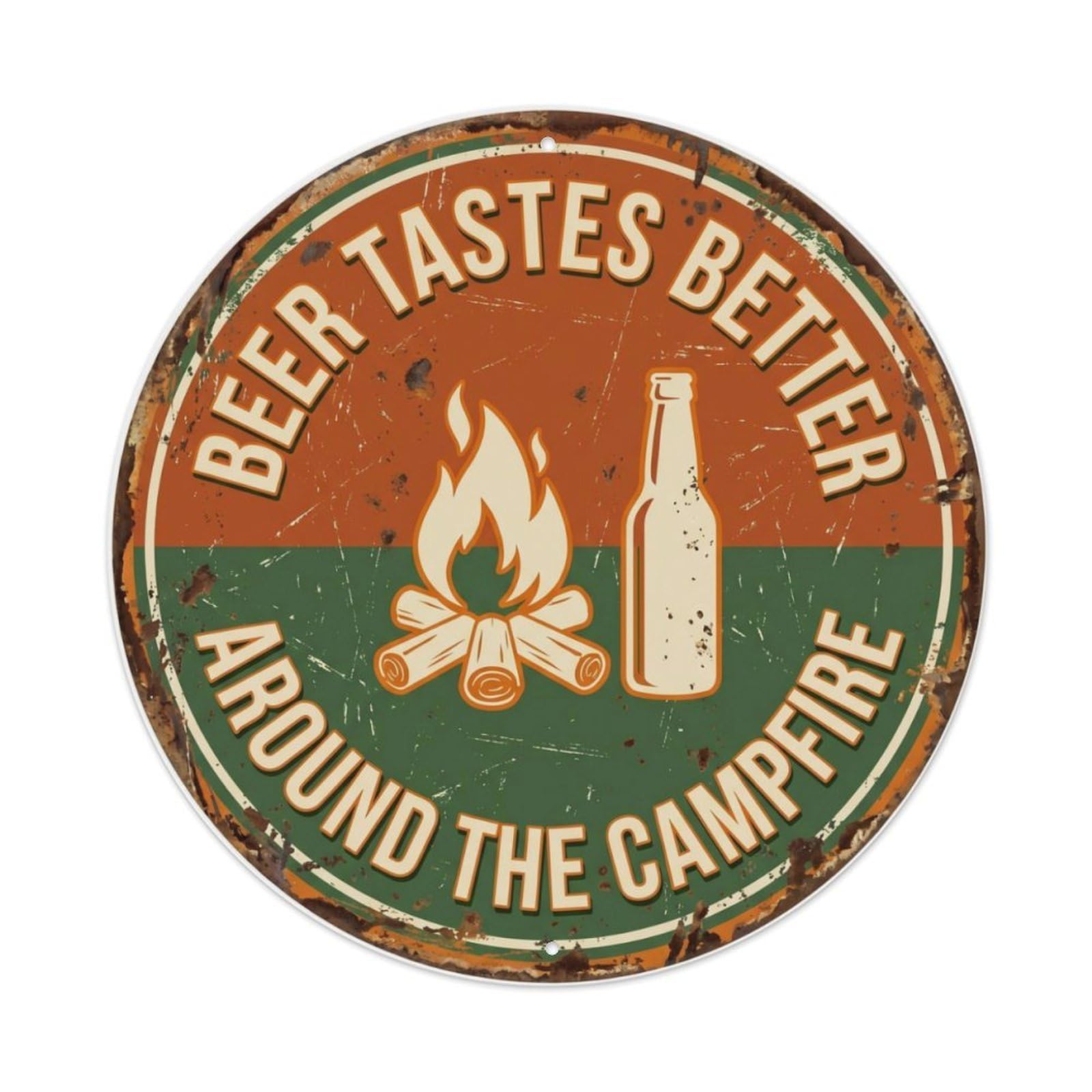 Campfire Outdoor Patio Beer Metal Tin Sign Plaque Wall Decor for Cafe, Club Bar, Office, Home Garden Round Metal Poster 8x8Inch