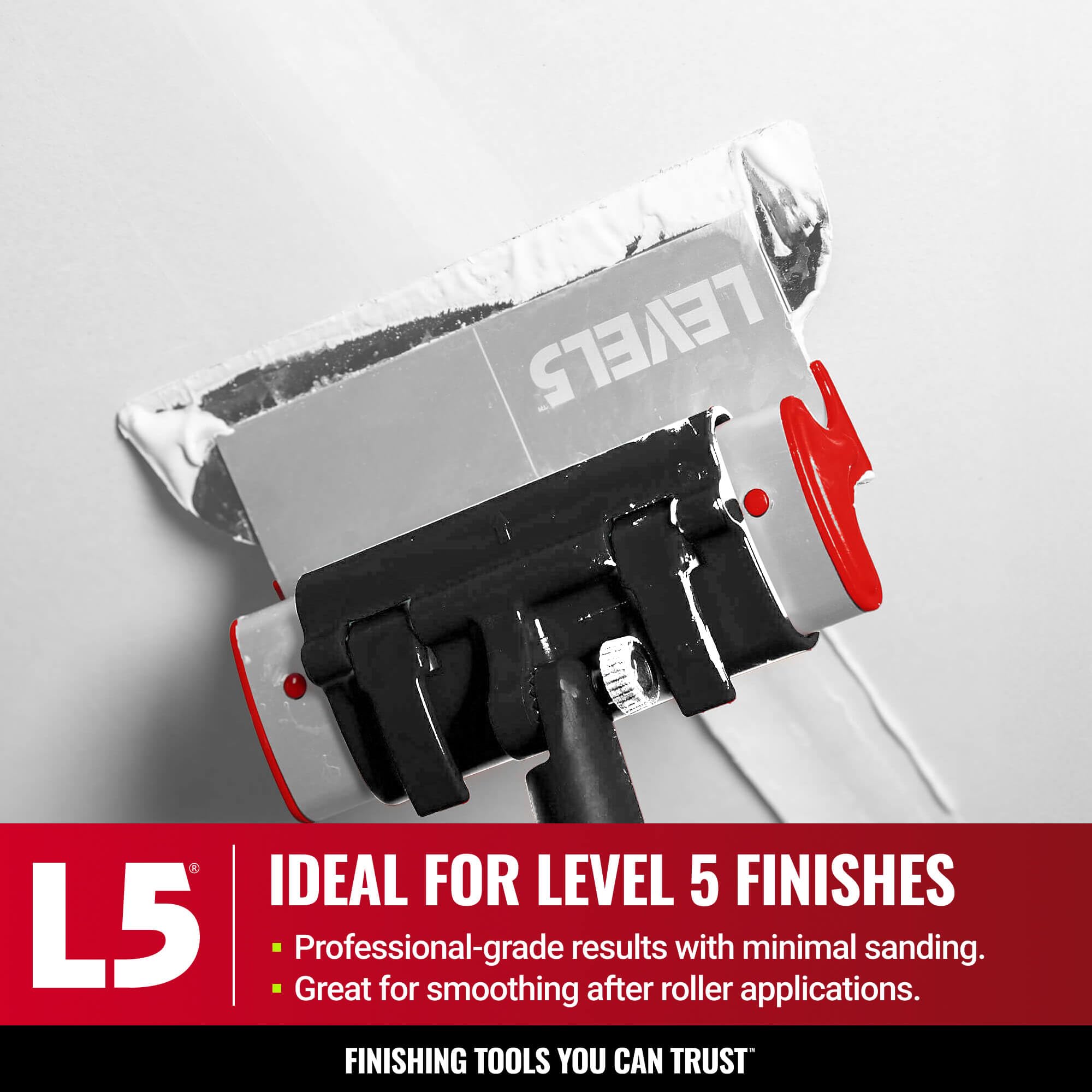 LEVEL5 - Juego de cuchillas para paneles de yeso, cuchillas de 10, 16 y 24 pulgadas + mango de extensión de 37 a 63 pulgadas, nivel 5, grado profesional, construcción de aluminio extruido y acero