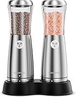 Chunyee Electric Salt & Pepper Grinder Set - Rechargeable Stainless Steel Automatic Grinders with LED Lights, Adjustable Coarseness, 110ml Capacity & Storage Base