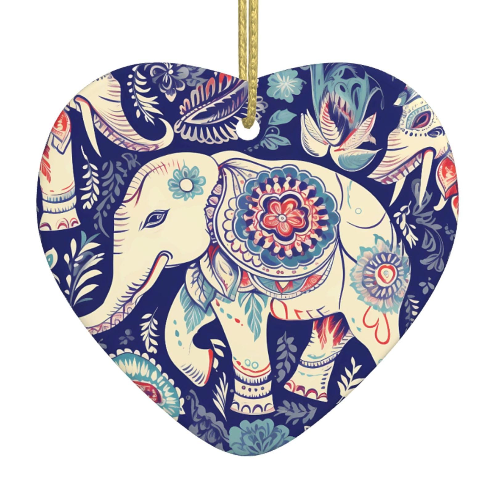 Ceramic Christmas Tree Hanging Ornaments with Gold Ropes Christmas Tree Decorations Heart Ceramic Boho Elephant Pendant Keepsake Decorations for Holiday Xmas Gift Ideas