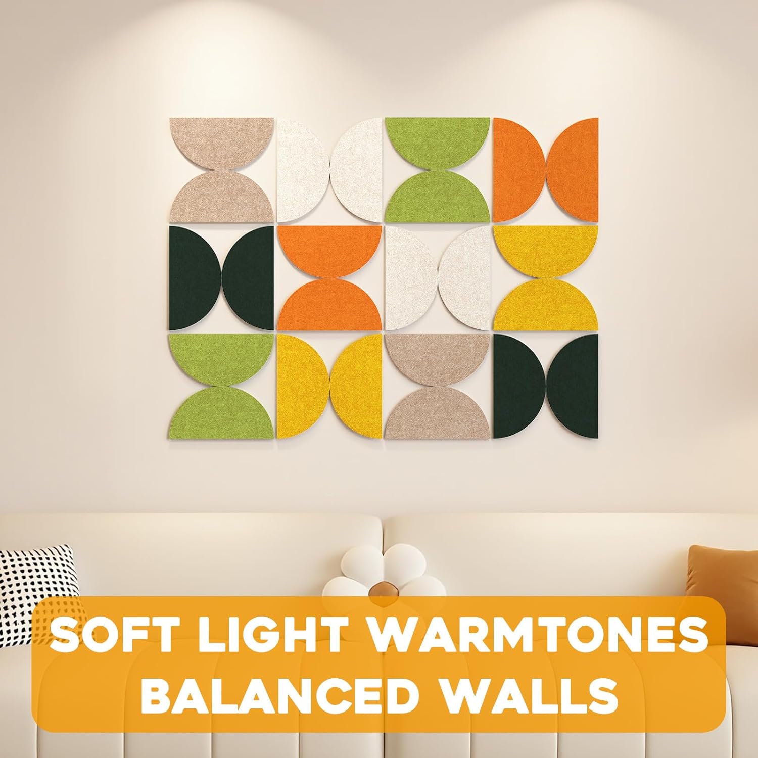 24PCS 11.8" Large Semi-Circle Felt Cork Board Tiles, Geometric Bulletin Boards with 50 Pushpins, 35 Adhesive Tabs for Office School Home Wall Decor Stickers Memos Photos Display (Semicircle)