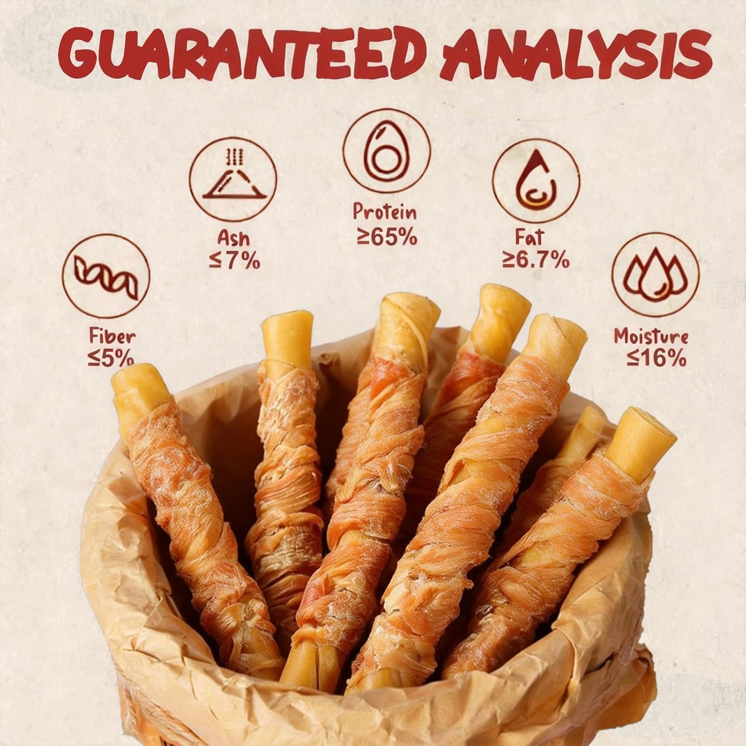 Chicken Wrapped Rawhide Dog Treats - Smoked Cowhide Chew Rolls with Chicken Liver & Beef Filling, High Protein Dog Chews for Teeth Cleaning, 12.5cm 6PCS/230g for Small to Large Dogs