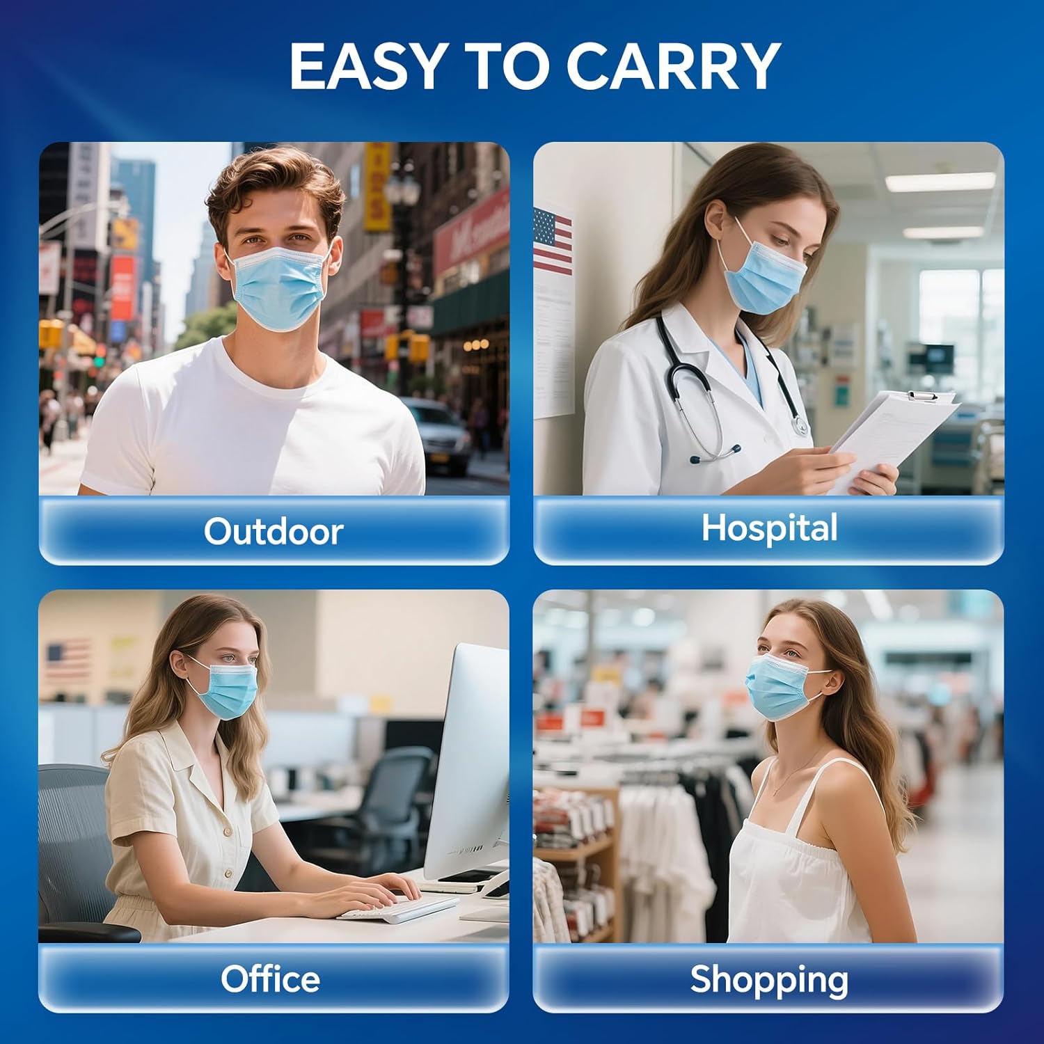 GTT ASTM Level 3 Highly Protective Disposable 3 Ply Face Masks with Individual Packaging, Breathable & Comfortable Mask