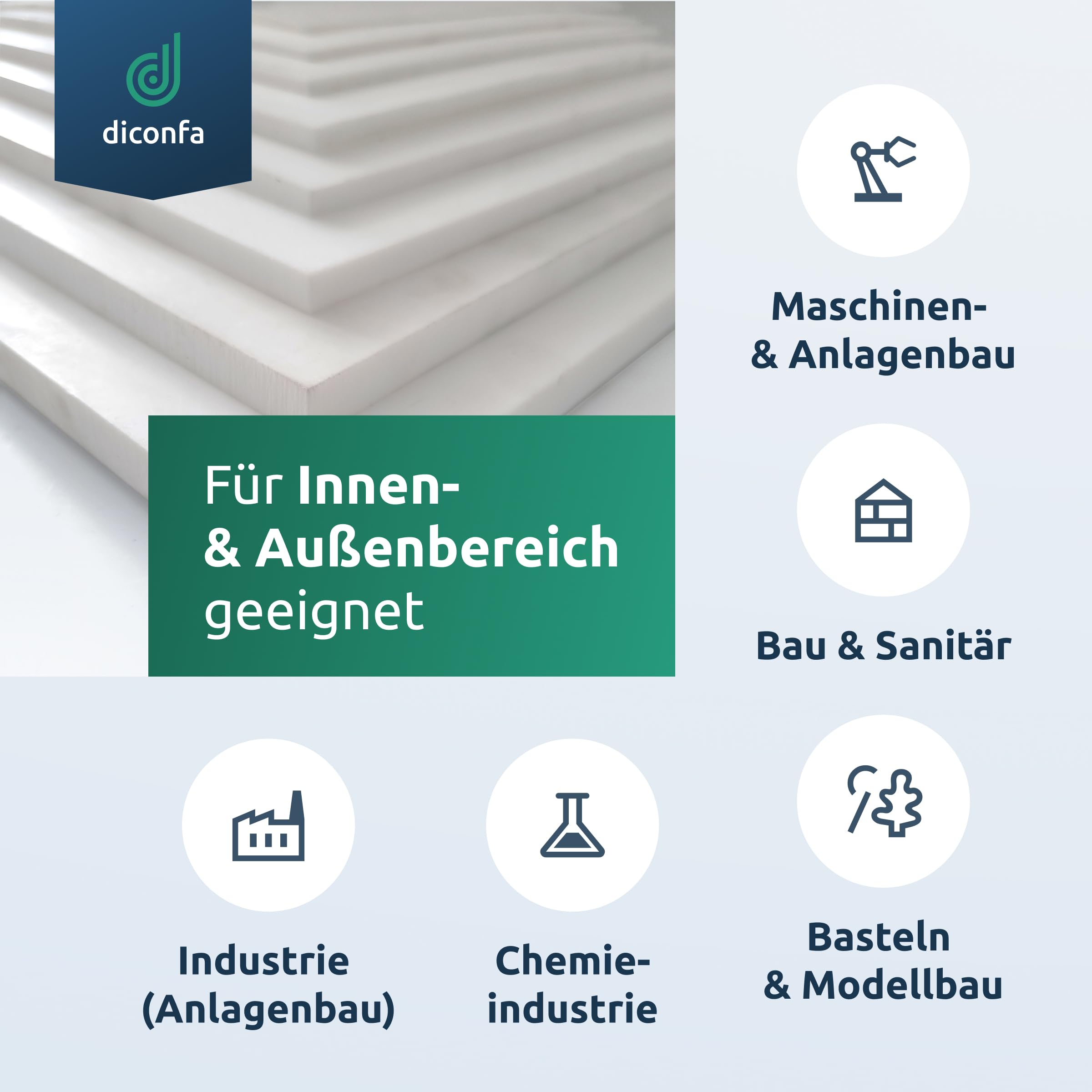 diconfa PTFE Teflon Platte nach Maß BREITE und LÄNGE 100mm bis 1000mm DICKE: 0,5mm bis 100mm AUSWAHL: 500x100mm, 5mm dick - Kunststoffplatte virginal weiß Hitze Kälte UV-stabil Innen Außen