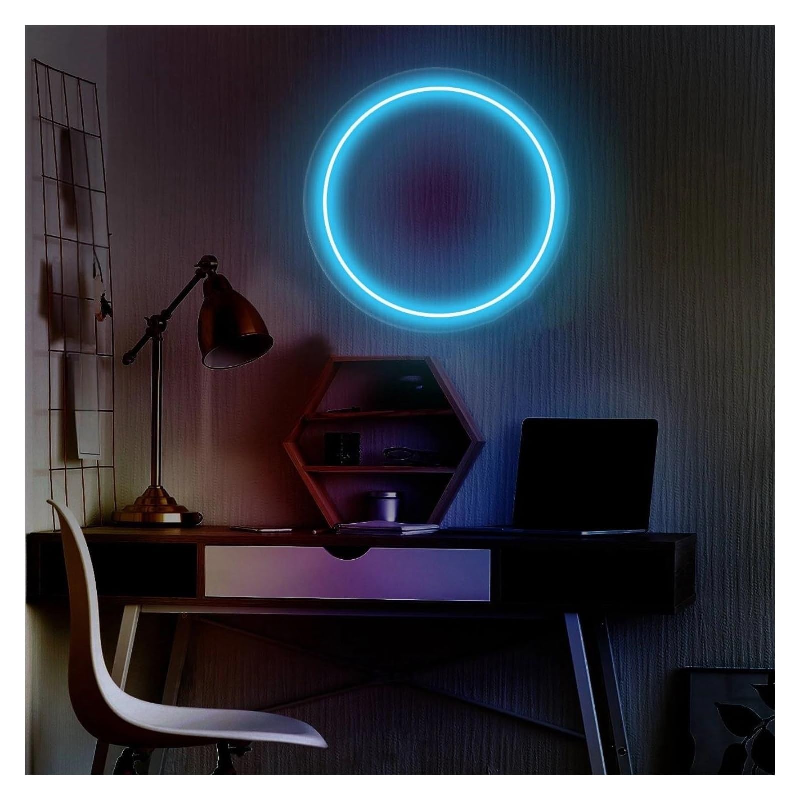 LEMST Signs Lamp Ring Neon Signs USB Powered Adjustable Brightness Round Neon Lights Suitable for Bistro Decor Commercial Signs 28cmx28cm(Blue)