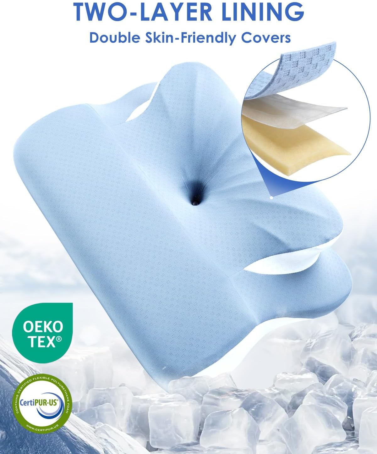 Cervical Neck Pillow for Side Sleepers, Memory Foam Pillows, Double-Side Ergonomic Contoured Pillows for Neck Pain Relif, Mellow Sleep Pillow for Sleeping，Pillow for Neck Pain Relif and Support