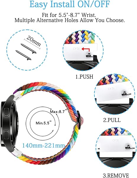 20mm Correa Tela Compatible para Garmin Vivoactive 6/5/3, Venu, Venu sq/sq 2, Forerunner 55/165/245/645/158 Pulseras de Repuesto Nylon para Mujer y Hombre Correas - 2
