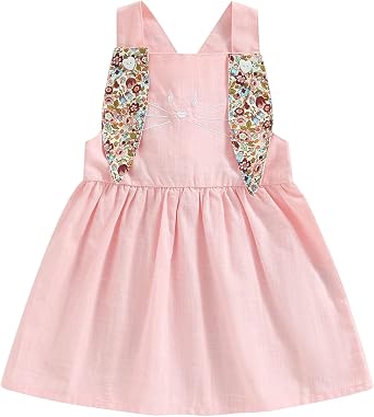 woshilaocai Toddler Baby Easter Outfits Girls Sleeveless Romper/Dress Retro Bunny Spring Matching Clothes