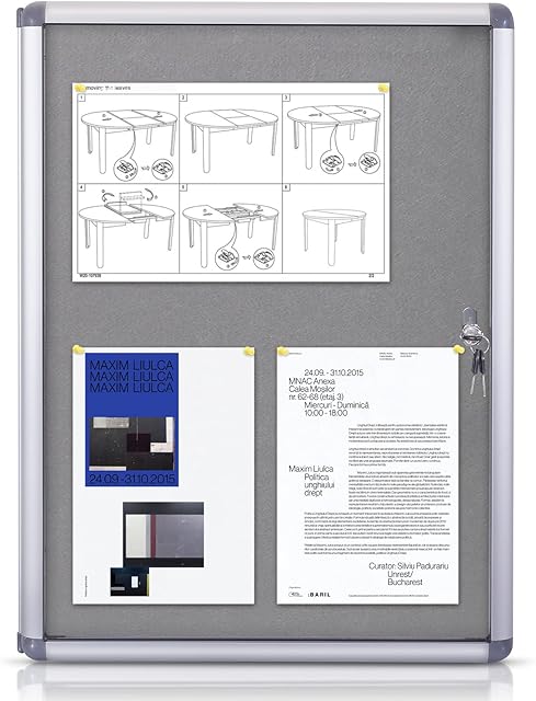 MAKELLO Lockable Felt Notice Boards Information Display Board for Office School Apartment Poster Photo Frame 67X50cm, Grey, Aluminum Frame