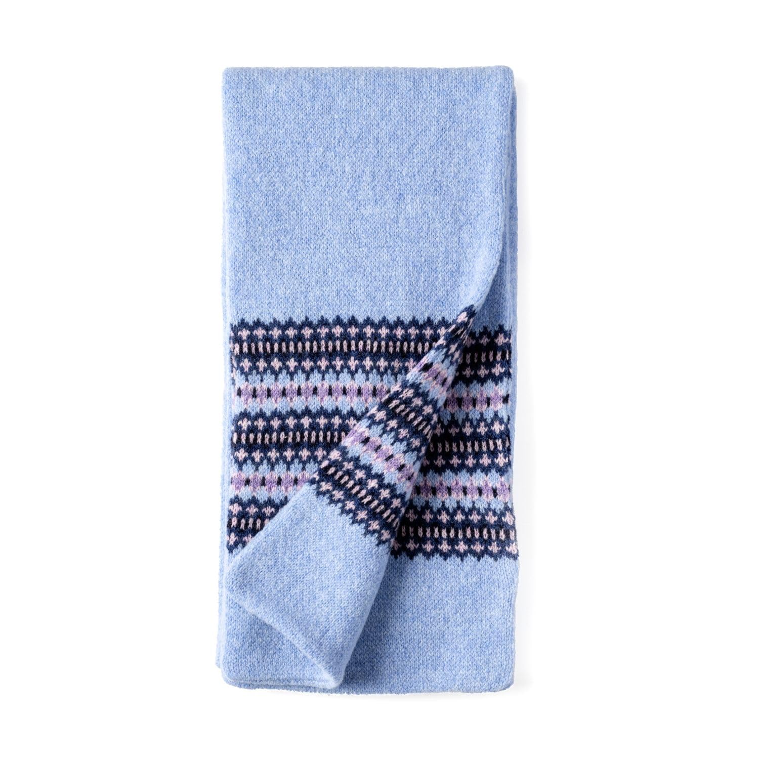 The Cashmere Choice Women's Light Blue - 2502 Lomond Lambswool - Fairisle Winter Scarf For - Finest Lambswool - Knitted Scottish Scarf For Cosy Warmth - Morar (Light Blue - 2502)