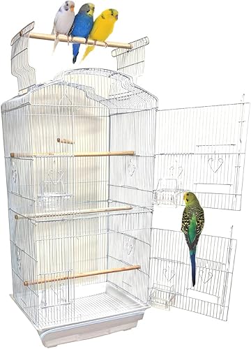 Jaula para pájaros con puertas de cría y periquitos canarios con patas de cría