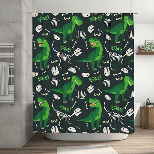 Miniatura 2 de Cortina de ducha de plástico con diseño de dinosaurio, 72 x 72 pulgadas, juego de cortinas de ducha extra largas para baño, cortinas de baño con