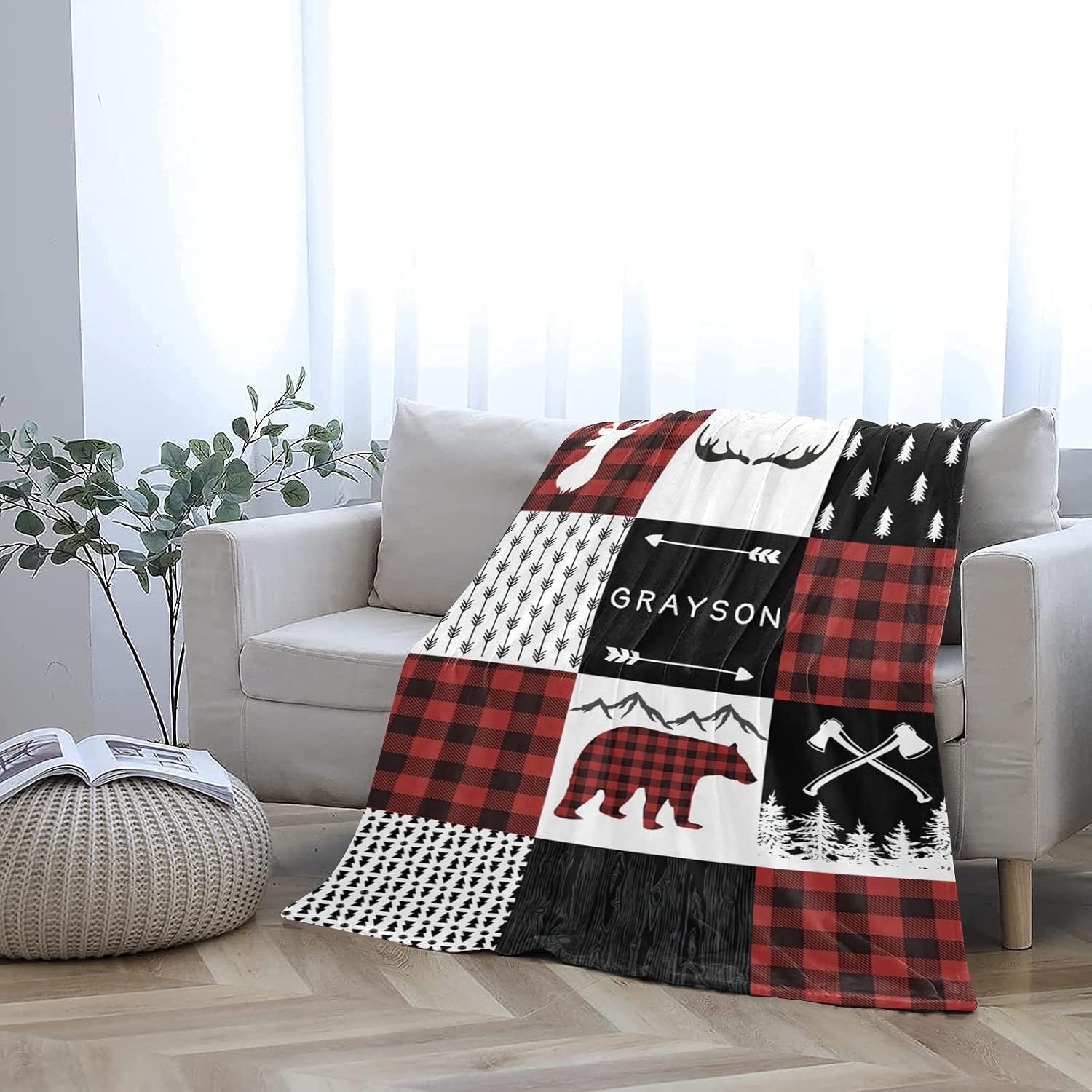 Customizable Baby Blanket for Boys Jungle Personalized Baby Blanket with Name Swadding Recieving Blankets Newborn Baby Stuff Custom Baby Gifts - Red Jungle Bear 50x60in