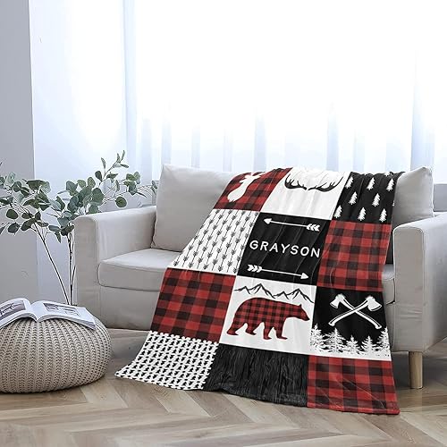 Miniatura 4 de Manta de bebé personalizable para niños, manta de bebé personalizada Woodland con nombres, mantas que reciben cosas de bebé recién nacido, regalos