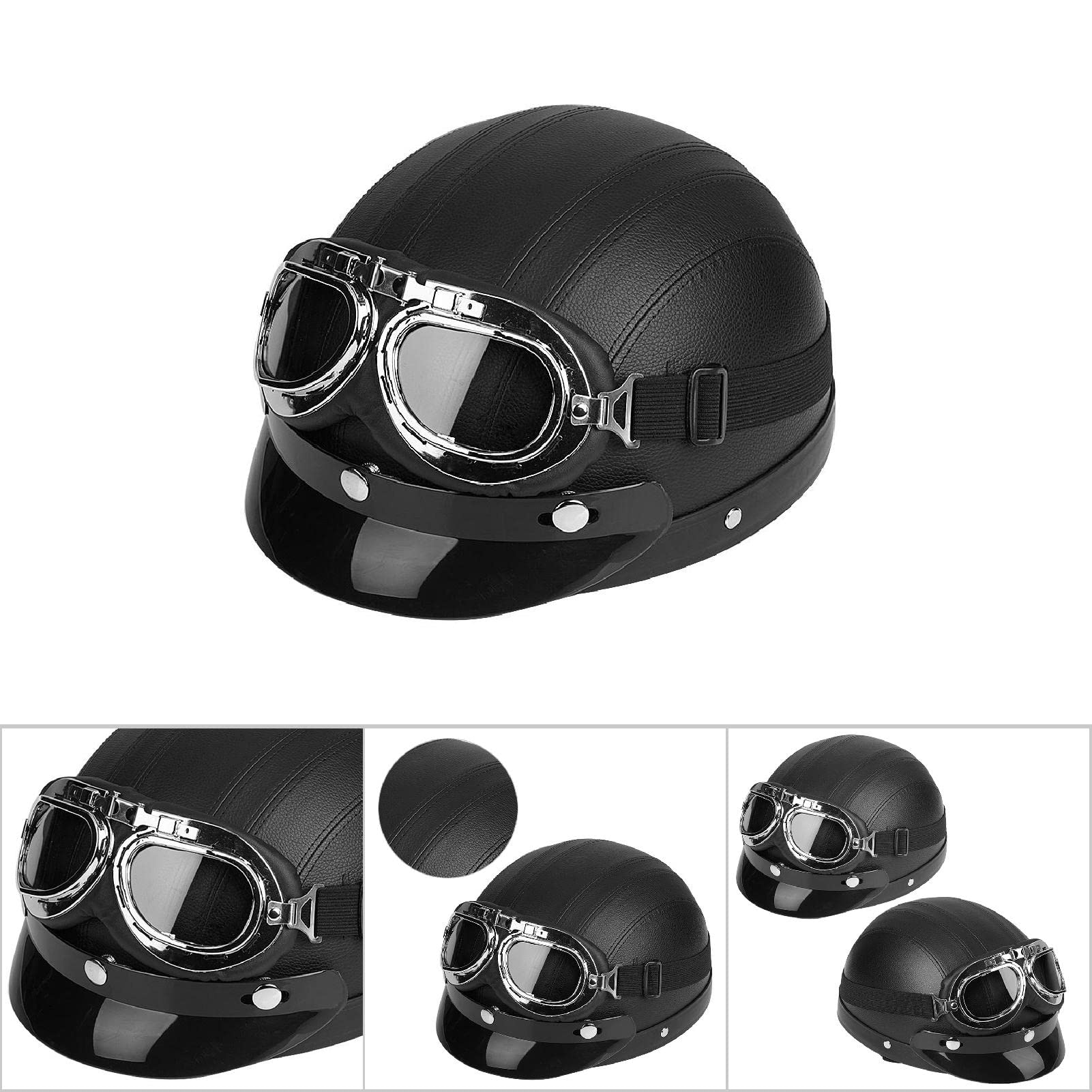 Lekki kask motocyklowy z okularami ochronnymi UV, zdejmowany skórzany szalik, półotwarty kask motocyklowy, półotwarty kask motocyklowy do Cruiser