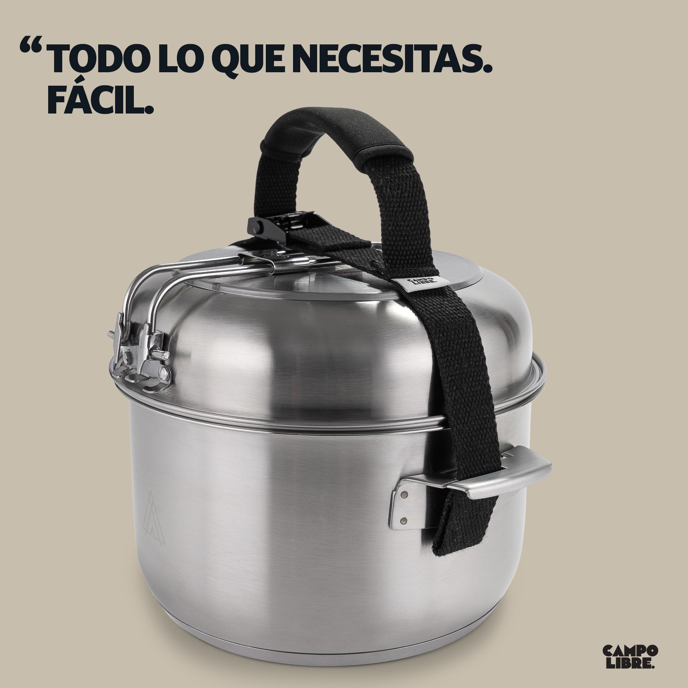 Campo Libre.® Enzo Juego de Cocina Camping – Ollas y Sartenes Acero Inoxidable, Duradero HexaGuard ProCore, Diseño Compacto y Apilable, Bateria de Cocina para Camping Gas, Inducción, Vitro, 6 Piezas