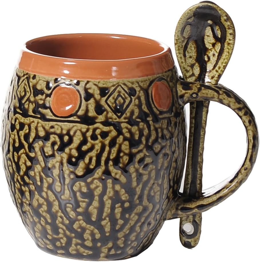 ALWAYS AZUL POTTERY Coral Southwest Plain Mug with Spoon - Handmade Ceramic Coffee Mug - Stylish and Unique Handcrafted Artistic Drinkware - Polished Clay Cups, Great for Coffee, Tea, and Art Lovers