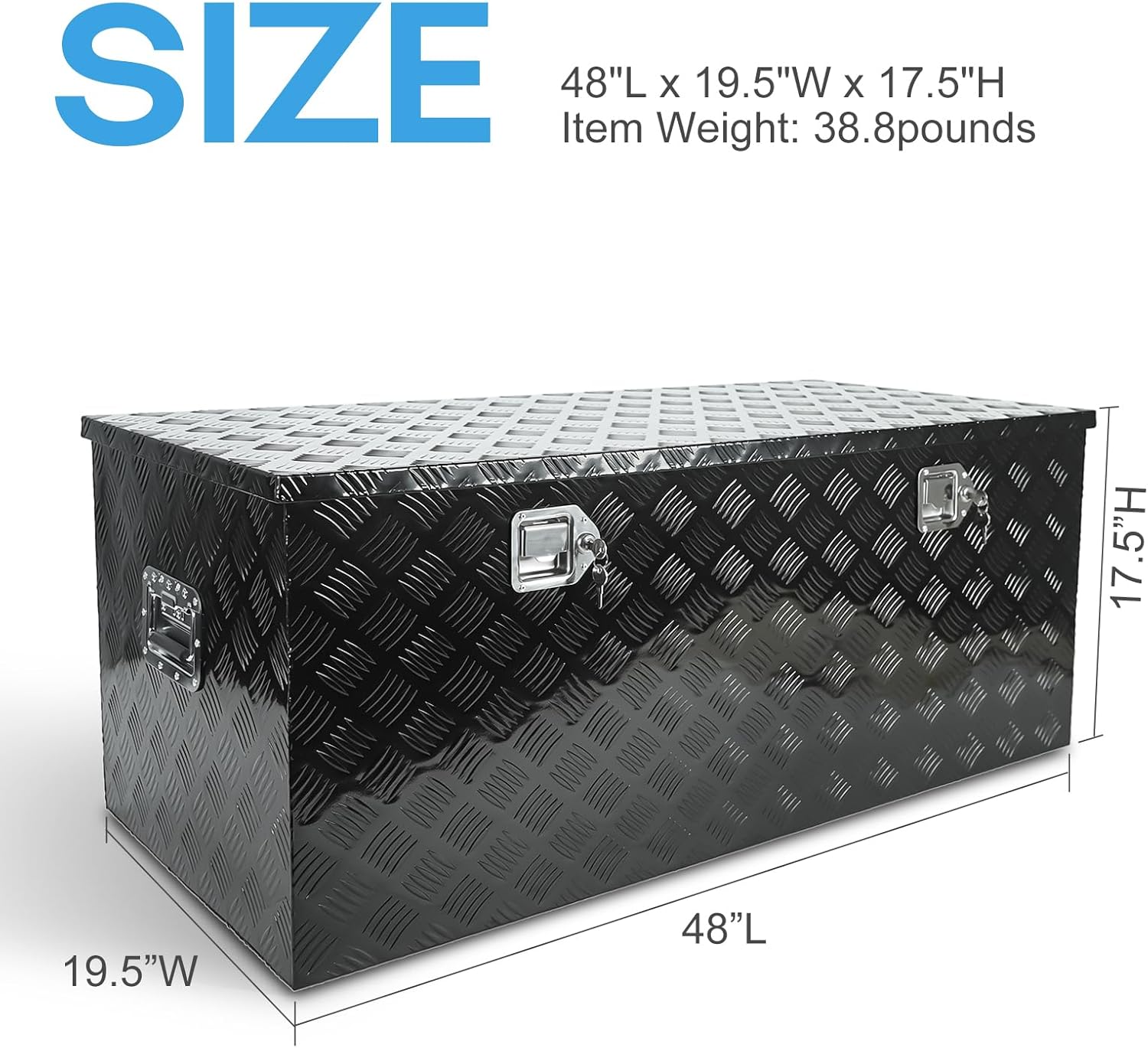 BLACKHORSE-RACING 48 Inch Heavy Duty Aluminum Tool Box Pick Up Truck Bed RV Trailer Toolbox Square Storage Organizer with Side Handle, Lock and Keys- Black48 x 19.5" x 17.5 "