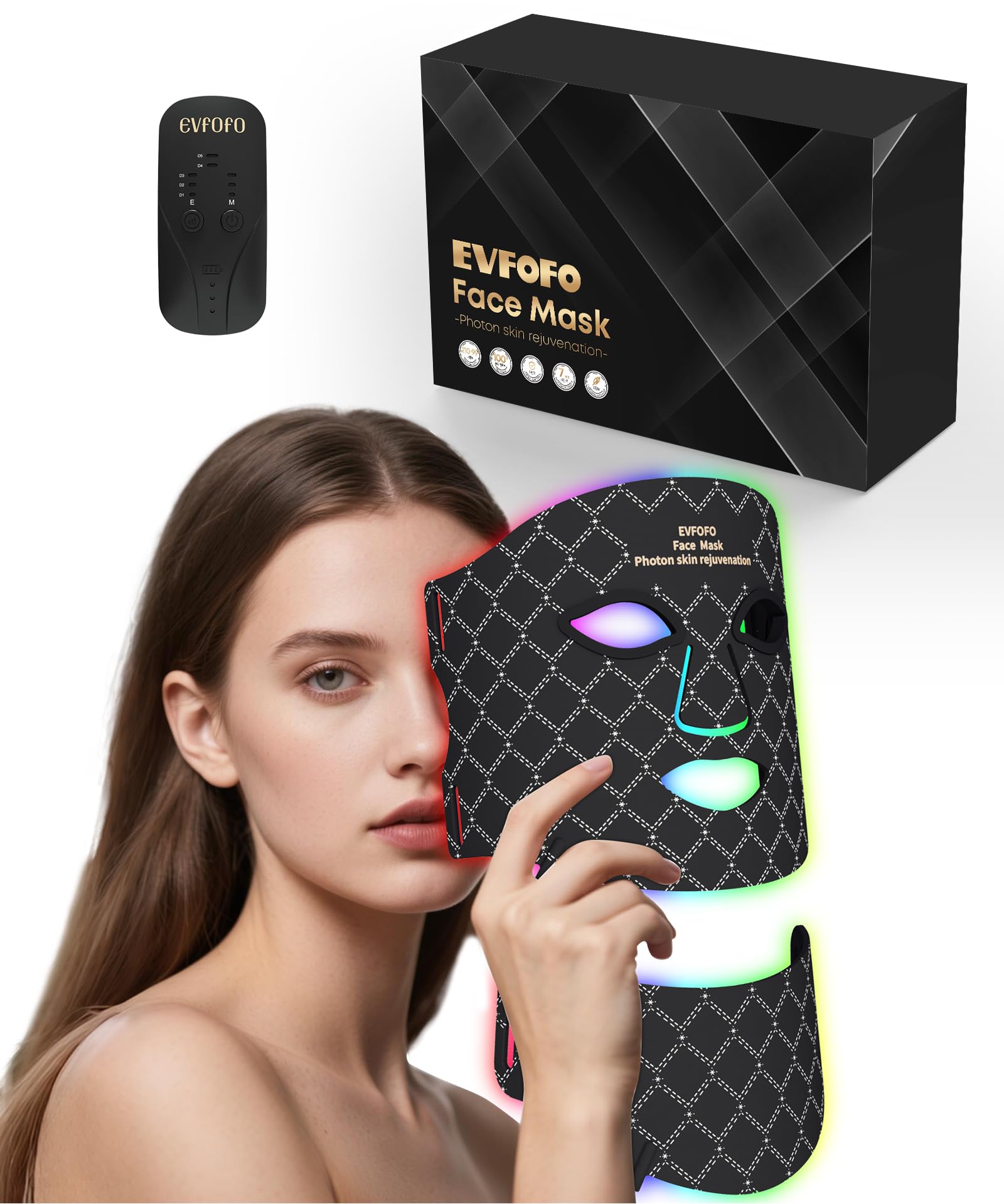 Red Light Therapy for Face, 7 Colors LED Face & Neck Mask Light Therapy At Home, Led Face Mask Light Therapy, Black