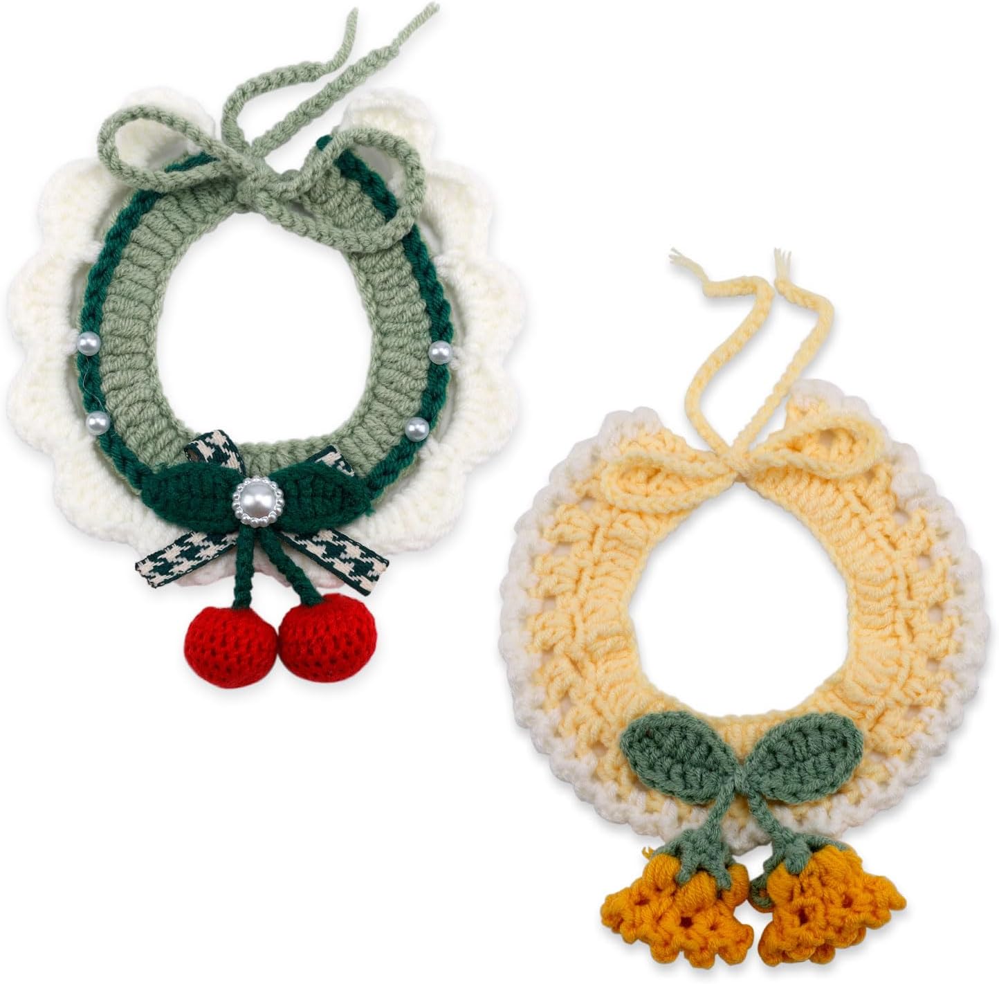 2pcs Cat Collars, Cute Knitted Cat Collar Breakaway Cat Crochet Collar Adjustable Kitten Collar for Cats Dogs Pets Christmas Parties (Size M)