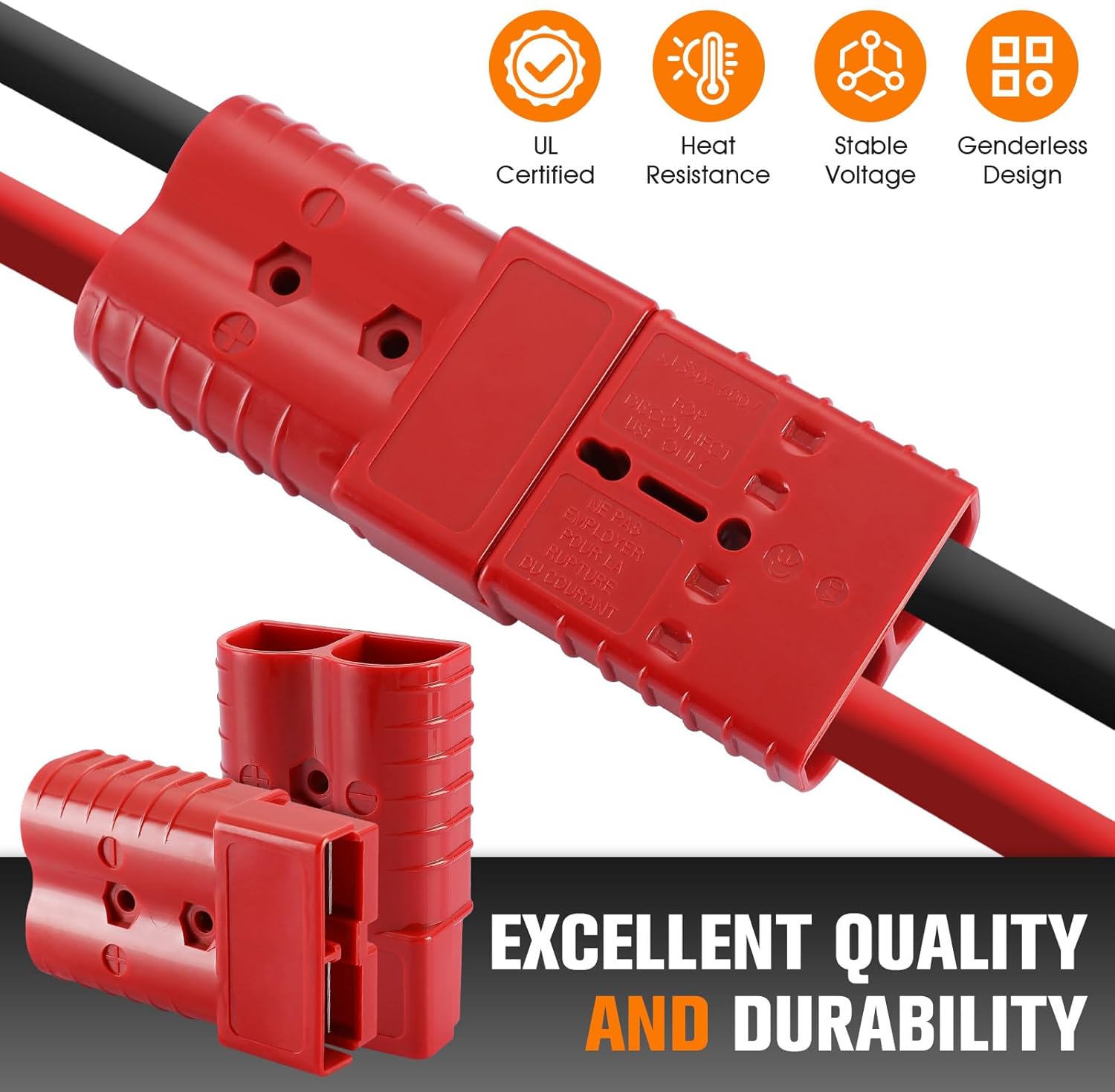 2 Pcs 2/0 Gauge 350 Amp Battery Quick Connect/Disconnect with Handle, Jumper Cable Plug Connector Kit for Recovery Winch, Towing Systems(Red)